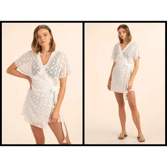 💕TRINA TURK💕 Pacheco Wrap Crochet Dress ~ Swimsuit Cover-Up White NWOT - Picture 2 of 16